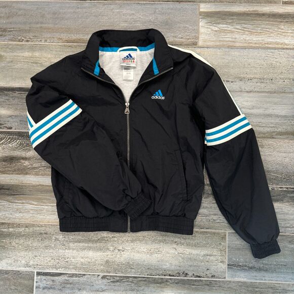 Adidas Vintage Windbreaker Bomber Jacket Black Zip Up Abstract Pattern Casual S - Picture 7 of 9